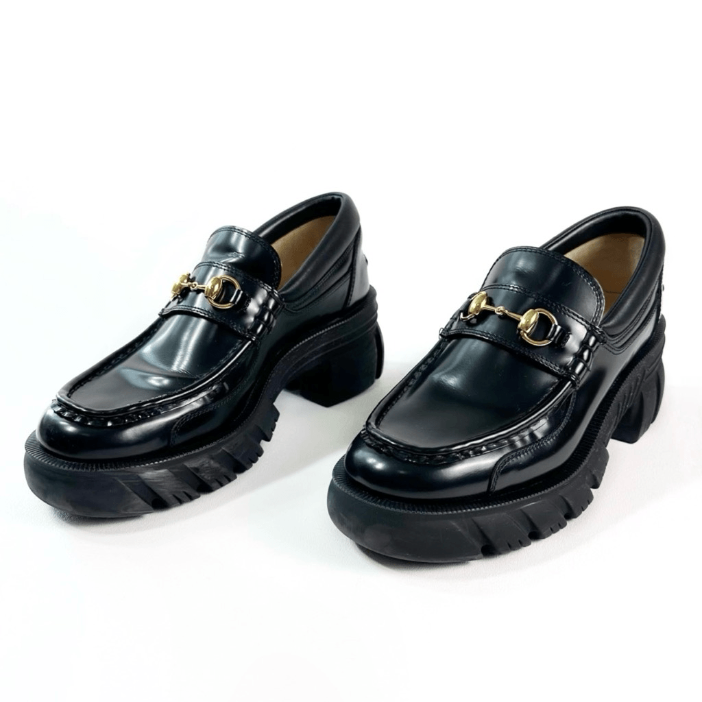 SAOLA Mocassino Gucci nero suola a strappo Horsebit taglia 39 plateau pelle magnum tacco grosso