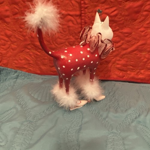 Department 56 Krinkles 9” CAT Red Polka Dot Fur Holiday Figure Patience Retired - Picture 6 of 10