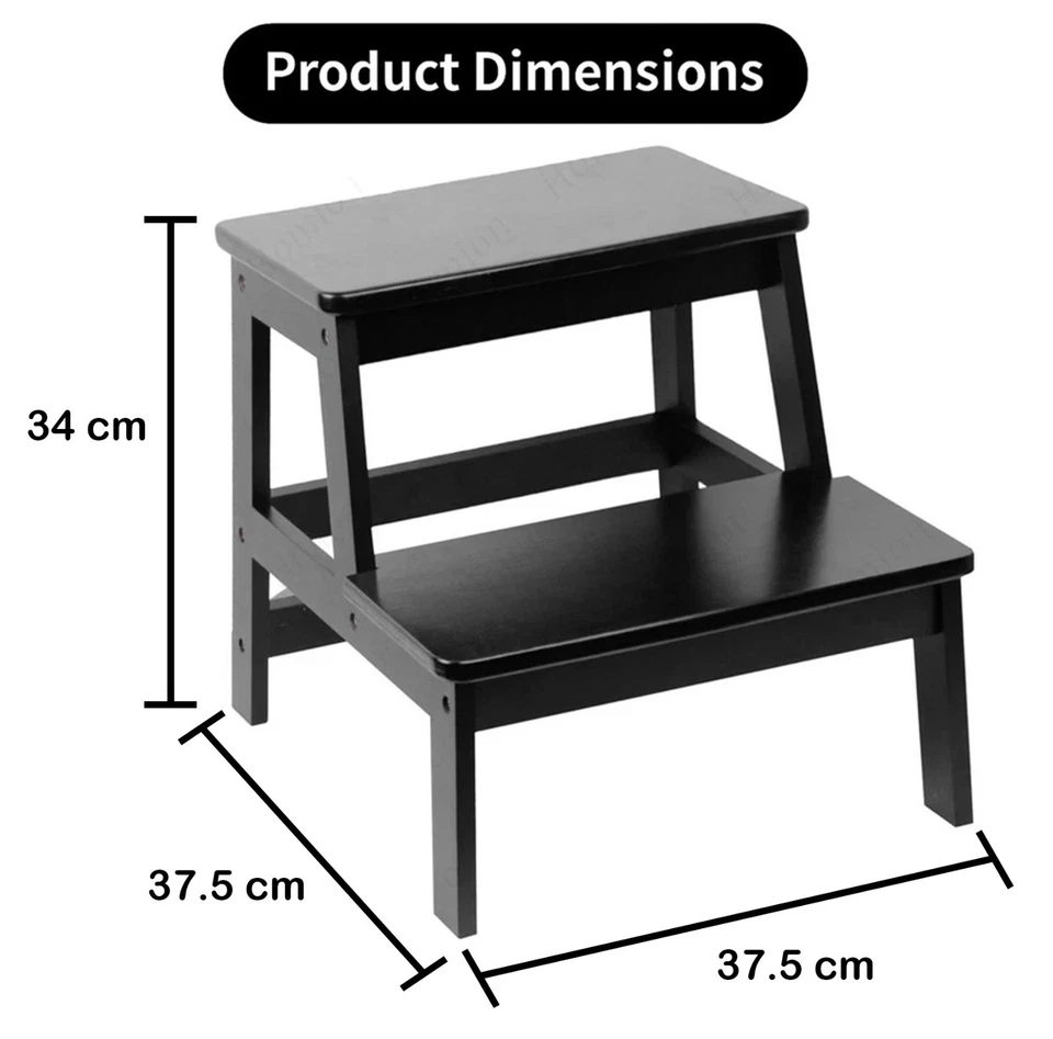 Bamboo Step Stool Wooden Sturdy Ladders Non-Slip For Adults Kids Home Kitchen - Image 2 of 2