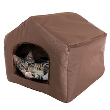 Indoor Dog House Brown with Removable Cushion Bed for Small Dogs Cats