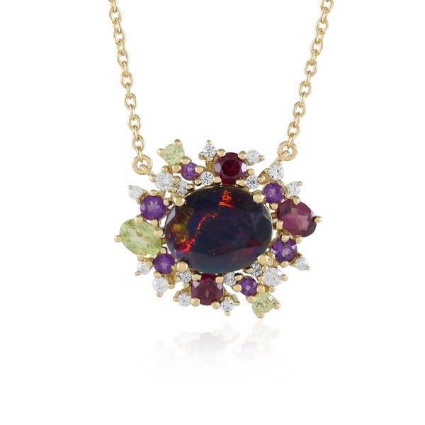 Cavill Silbercollier 2,60Ct Opal Blume Vergoldet Elegant Schmuck-image