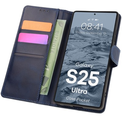 Handyhülle mit Klappe für Galaxy S25 Ultra Bizon Case Cover Tasche Dunkelblau