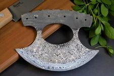 CUSTOM MADE HAND FORGE DAMASCUS STEEL BLANK BLADE MEZZALUNA KNIFE 2516