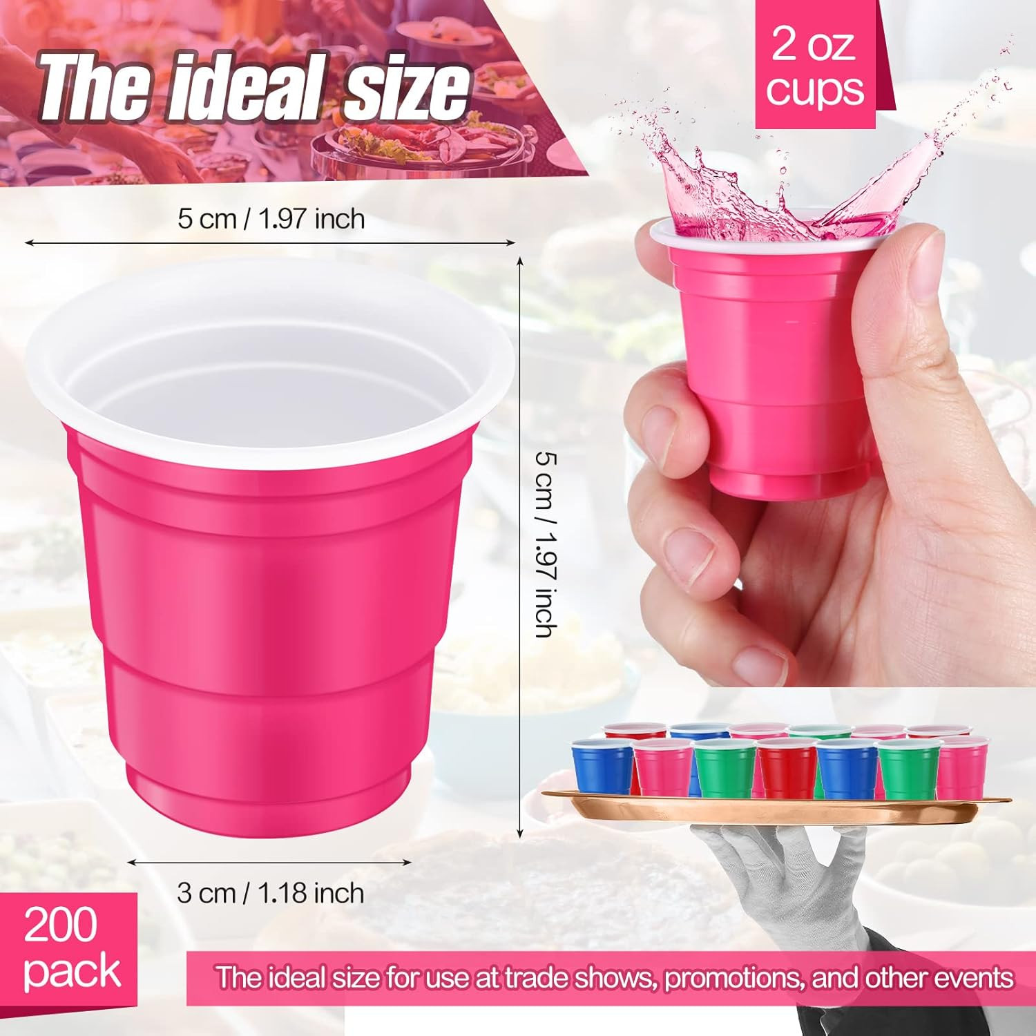 Lounsweer 200 Pcs 2 Oz Plastic Shot Glasses Disposable Shot Cups Colored Mini Su