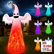 12FT Giant Halloween Inflatables Ghost with 7-Colored Flame Rotation LED