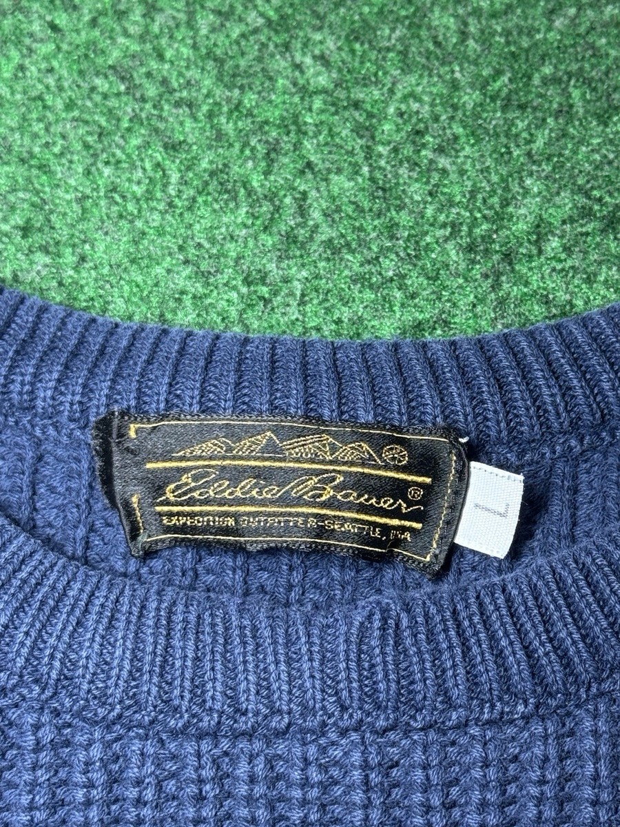 Vintage Eddie Bauer 80s 90s Cotton Heavy Knit Large Blue Pullover