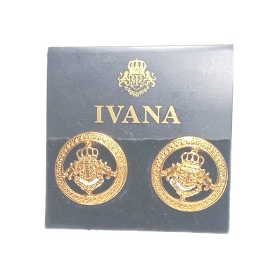 Earrings Ivana Trump Gold Tone Round Coat Of Arms Clip Earrings