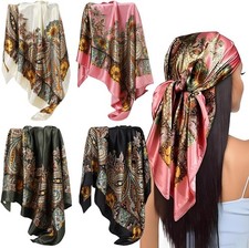 Satin Head Scarf, 4 Pcs 35'' Large Square Satin Headscarves, Silk Head Scarf wi