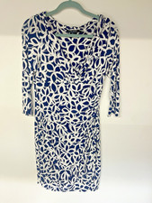 Lauren Ralph Lauren Navy White Faux Wrap Dress Women 12 Abstract Print Ruched