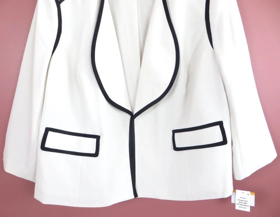 CJ1286- NUEVO CON ETIQUETAS KASPER Mujer Poliéster Frente Abierto Chaqueta Bolsillo Beige Negro Borde 24W Foto 4 de 4