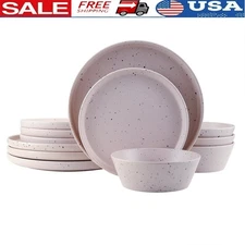 12 Piece Dinnerware Set Service 4 Speckled Stoneware Plates Bowl Dishwasher Safe