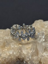 White Flower Cubic Zirconia Sterling Silver Eternity Band Ring Size 7