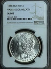 1888 P NGC MS65 VAM 16 DDR Wreath Hot 50 Morgan Silver Dollar
