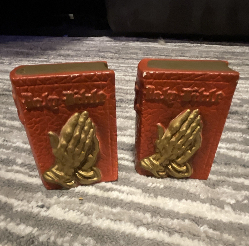 Red & Gold Praying Hands Metal Bookends Set of 2, Religious, Metallic Finish