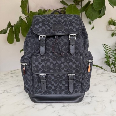 Coach Sprint Backpack In Signature Denim & Leather Silver Black