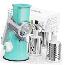 Rotary Cheese Grater Hand Crank, 3 Interchangeable Blades, Shredder Blue