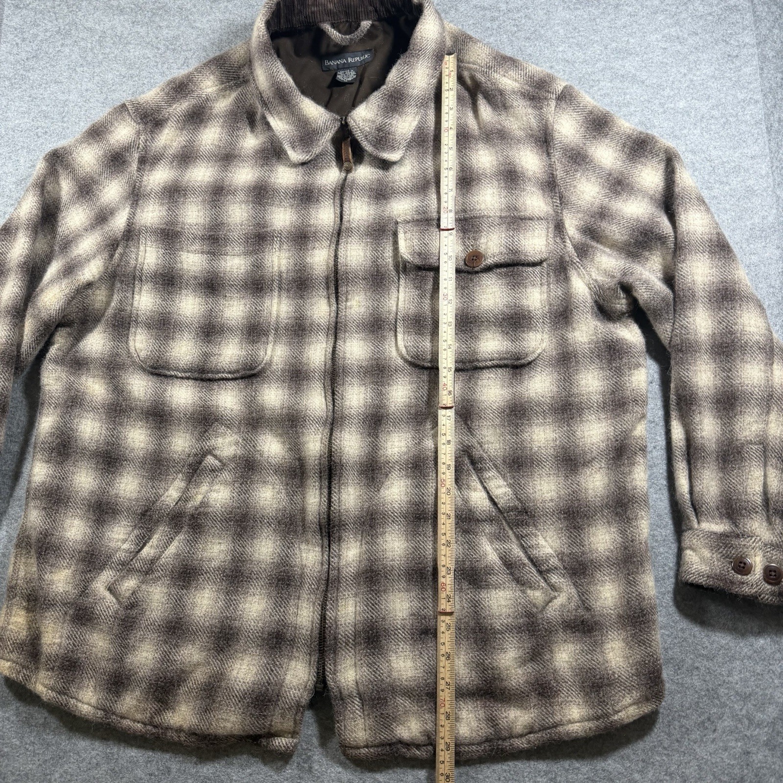 Banana Republic Wool Bomber Jacket Mens XL Brown Plaid Full Zip Cotton Lined thumbnail 6