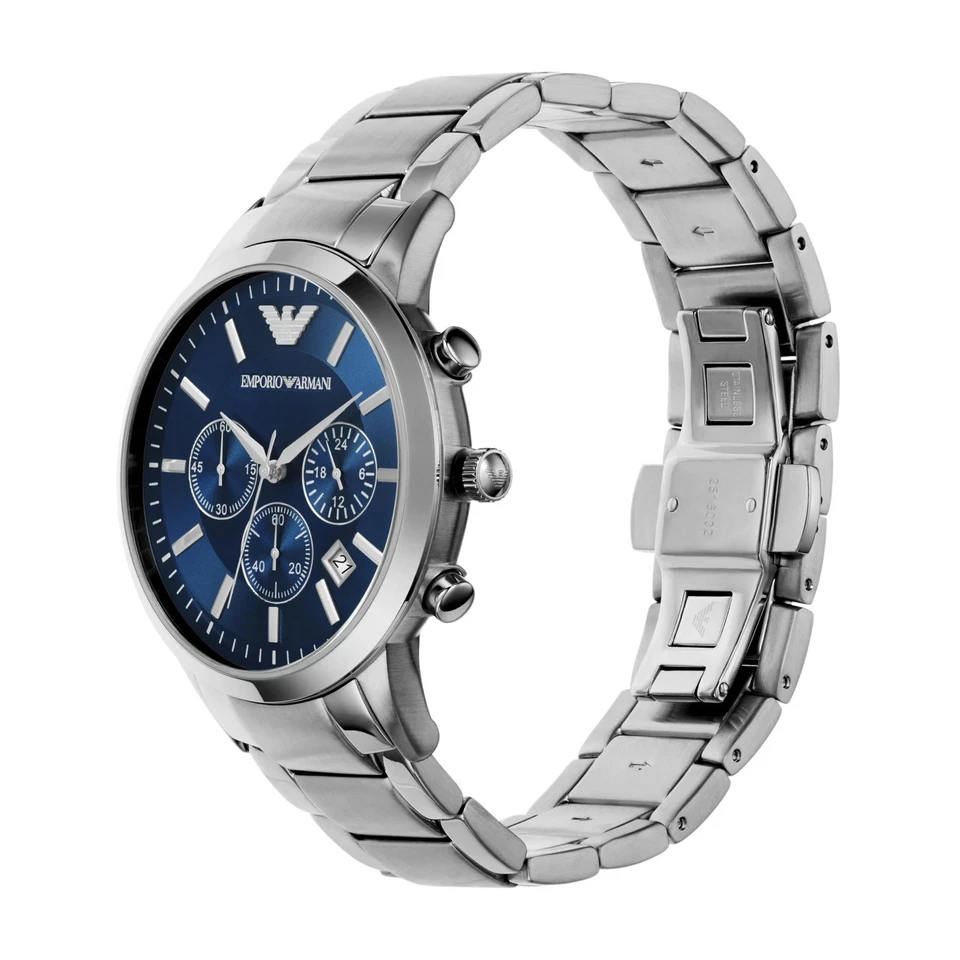 Emporio Armani AR2448 Men's Chronograph Blue Silver Stainless Steel Watch 43mm - Image 2 of 4