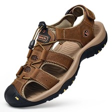 Men Summer Sandals Outdoor Walking Hiking Beach Close Toe Leather Shoes Size UK