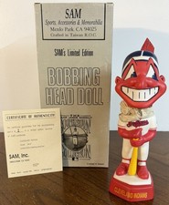 CHIEF WAHOO CLEVELAND INDIANS 1998 SAM INC. LIMITED EDITION #1 BOBBLEHEAD READ