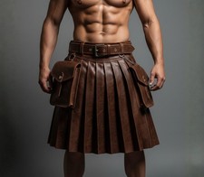 Genuine Leather Pleated Kilt for Men Gothic Medieval Viking Gladiator Utility