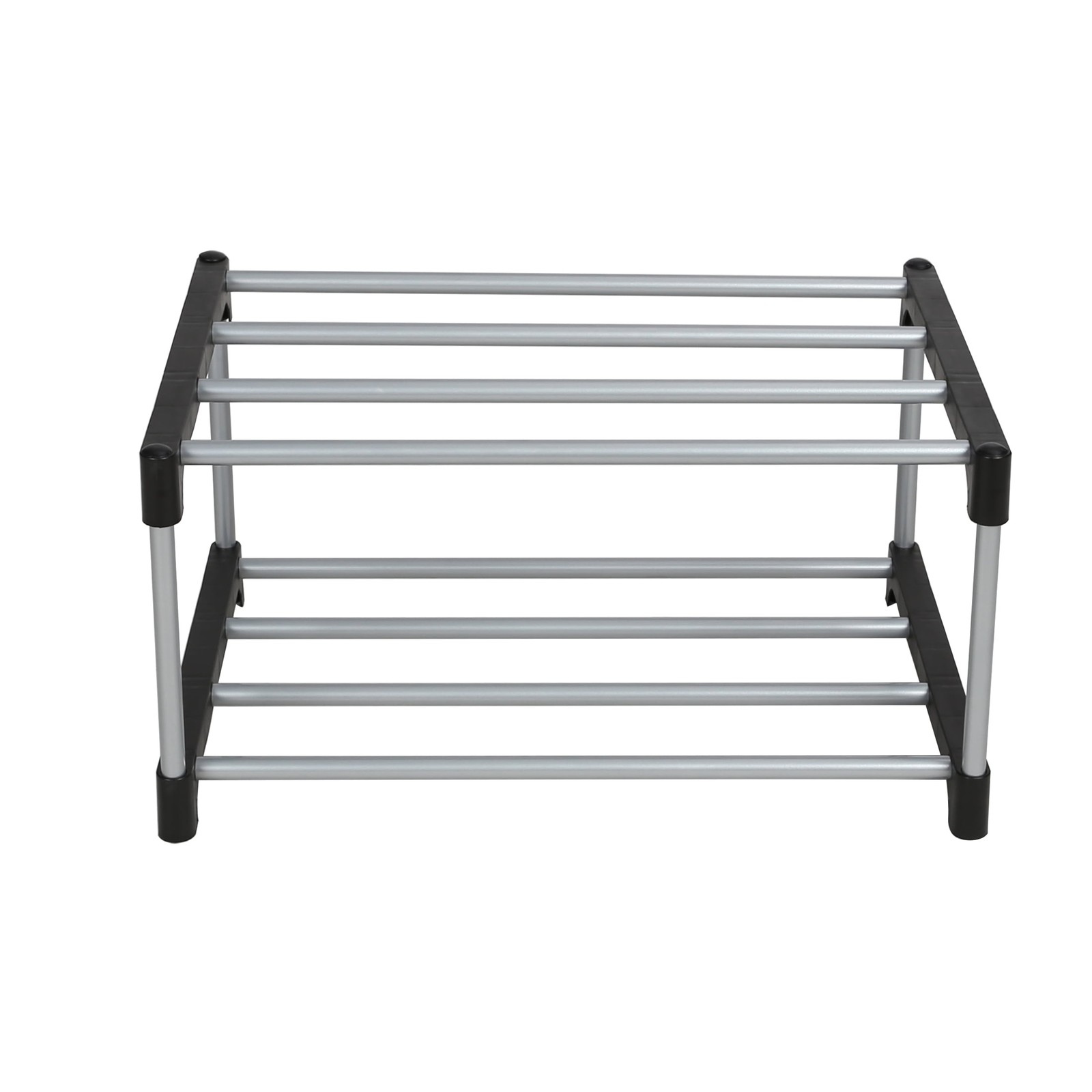 2 Tier Shoe Rack, Black and Silver, 4 Pairs of Shoes, Iron Poles & Connectors