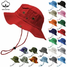 Mens Womens 100% Cotton Boonie Bucket Hat Sun Safari Fishing Wide Brim Cap Hats