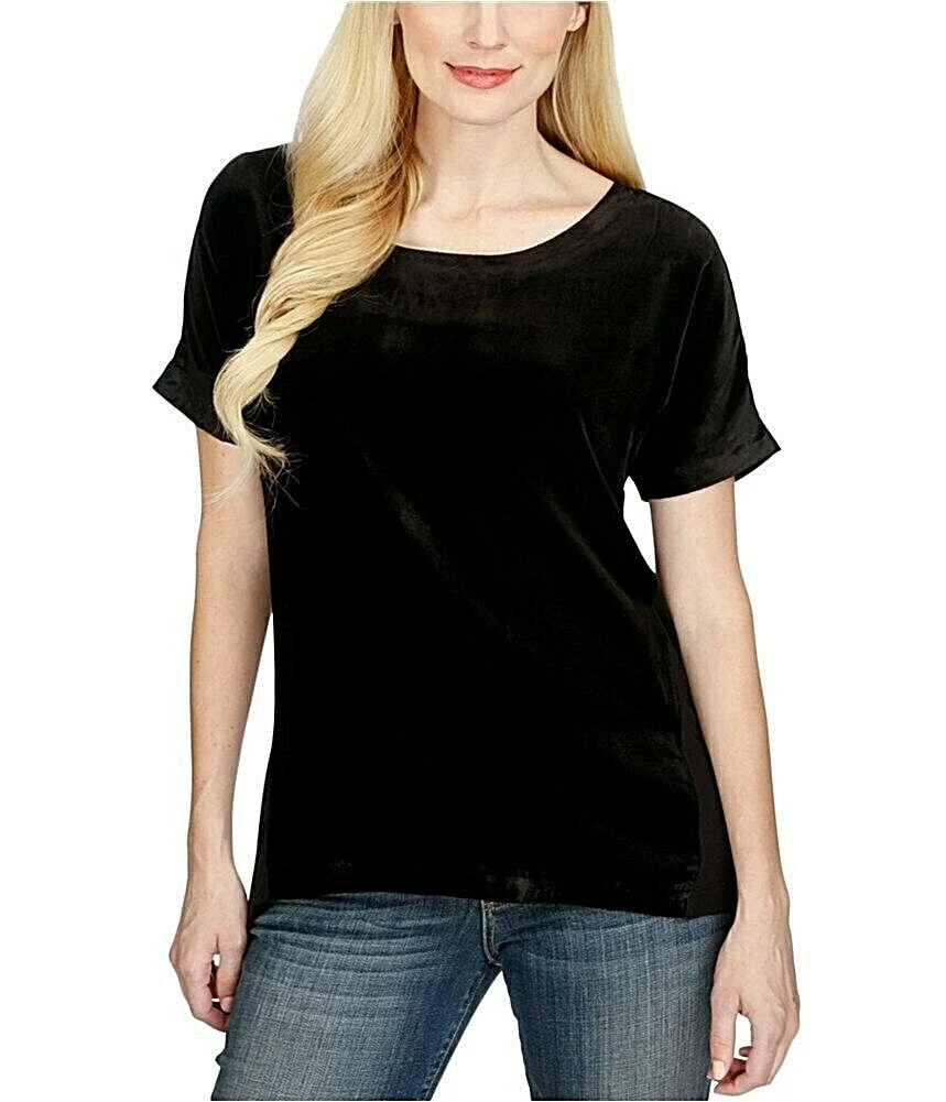 Lucky Brand Womens Velvet Contrast Embellished T-Shirt~XS~Black~NWT~Retail  $79