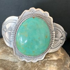 Mens Green Royston Turquoise Navajo Sterling Silver Cuff Bracelet 14132