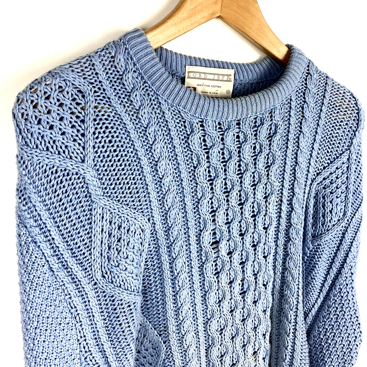 ニット/セーター us vintage fisherman knit. Lord Jeff Vintage Men's XL Light Blue Cotton Chunky