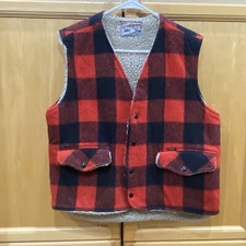 LEE Storm Rider Mens MEDIUM Red Buffalo Plaid Sherpa Lined Wool Snap Vest USA
