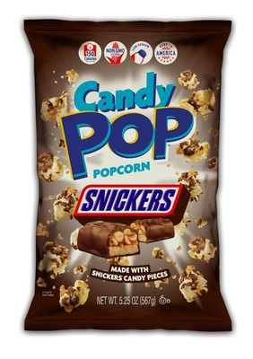 Snack Pop Snickers Candy Coated Popcorn Made with Real Candy Pieces Drizzled ...