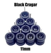 5x Black Cragar 11/11mm Wheels w/ Rubber Tires for 1/64 H0T Wheelz