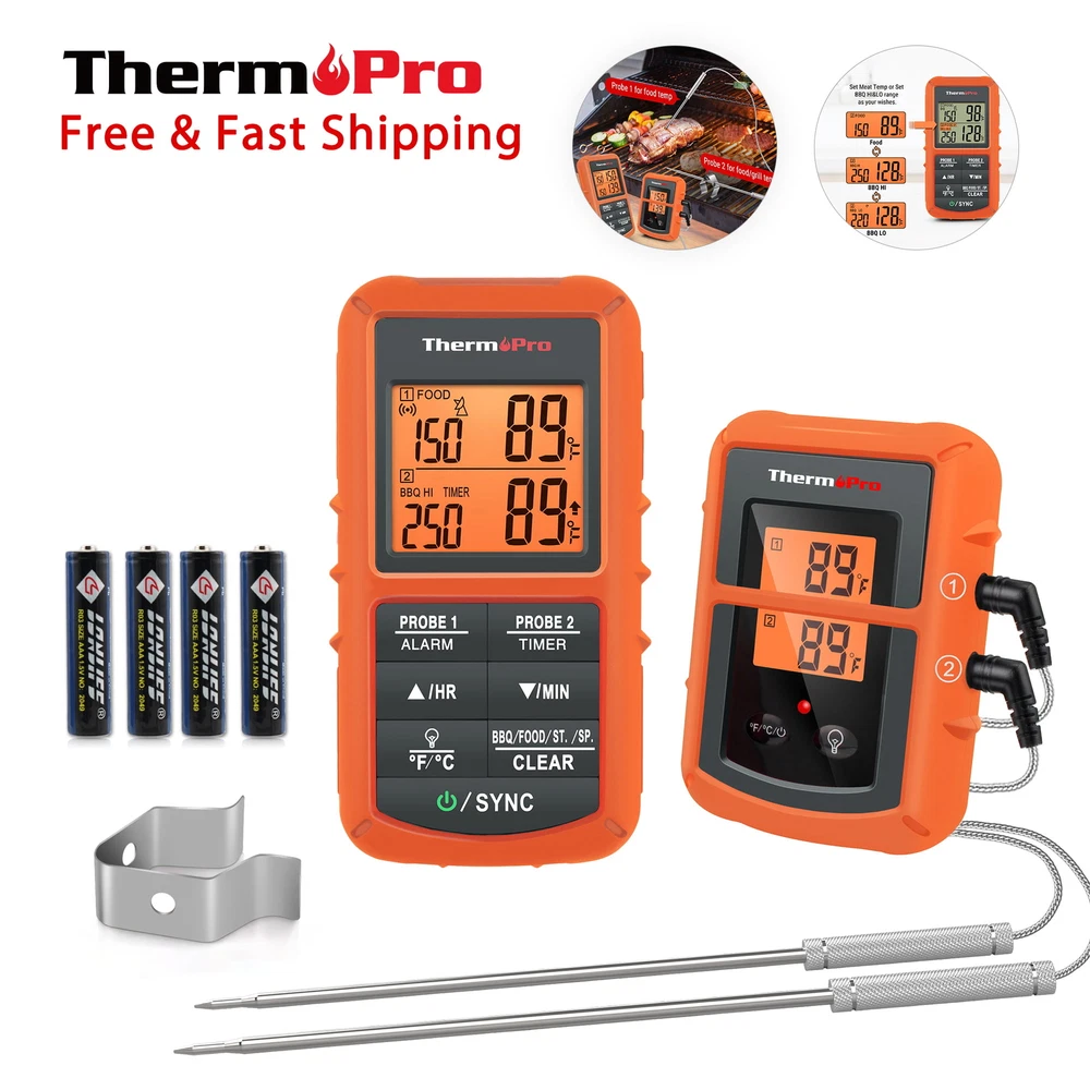 Wireless Meat Thermometer W/ Dual Probe High & Low Alarm Grilling Smoker BBQ NEW