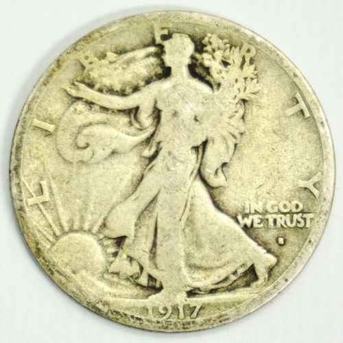 1917-S US Liberty Walking Half Dollar 50c San Francisco Semi Key Date Very Good