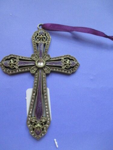 LENOX  FIRST QUALITY PURPLE ACCENT  CROSS ORNAMENT 5"   - NEW IN BOX - Afbeelding 1 van 7