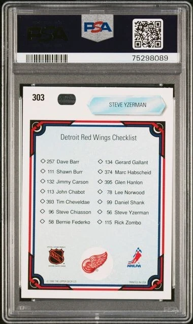 1990 Upper Deck Steve Yzerman #303 Checklist PSA 10 Gem Mint Red Wings HOF - Image 2 of 2