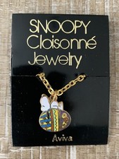 SNOOPY PEANUTS Cloisonne Aviva Vintage Gold Tone Necklace Jewelry