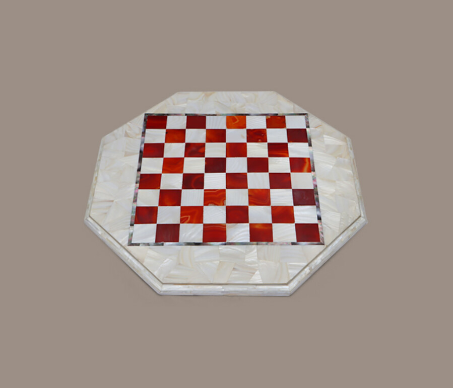 18" Chess Board white Marble chess Table Top inlay Home room decor k25