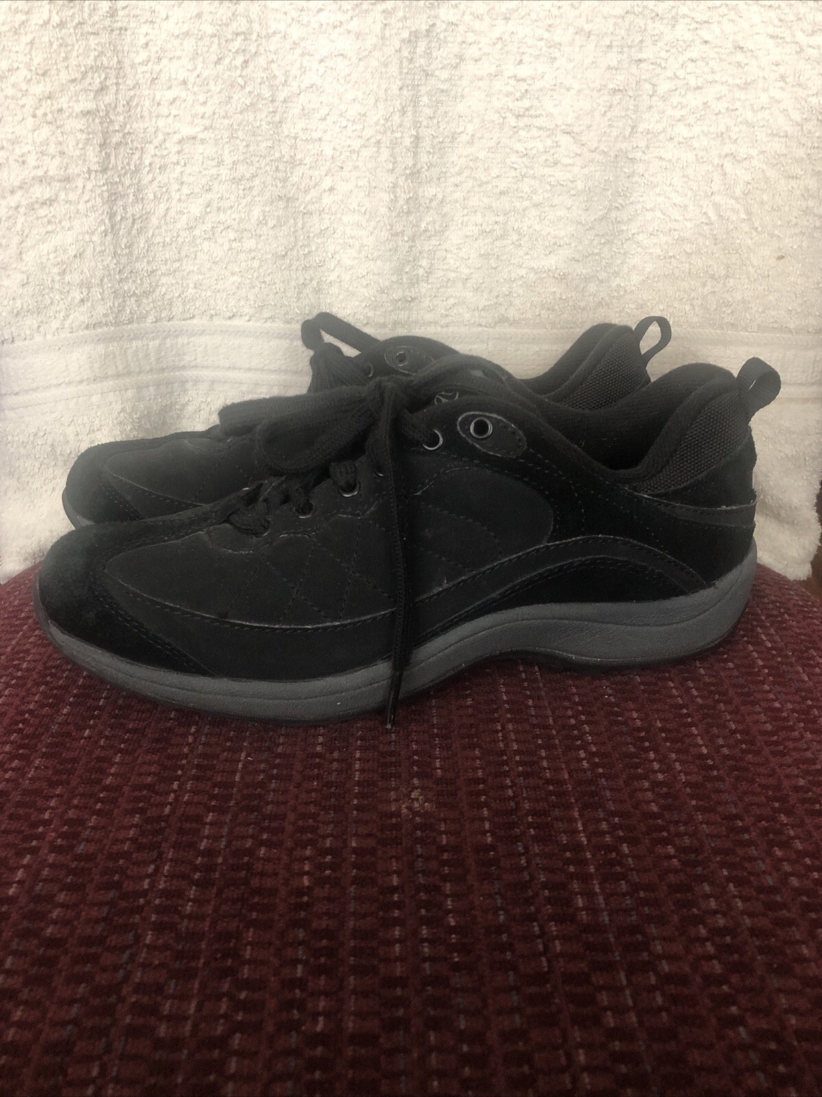 Easy Spirit Women Sneaker Shoes Shela Black Leather Lace Up Size 7 Medium