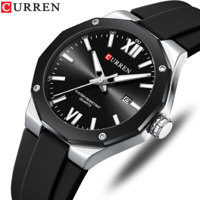 CURREN Men Quartz Watch Green Silicone Wristwatch Date Watch Business Male Watch
