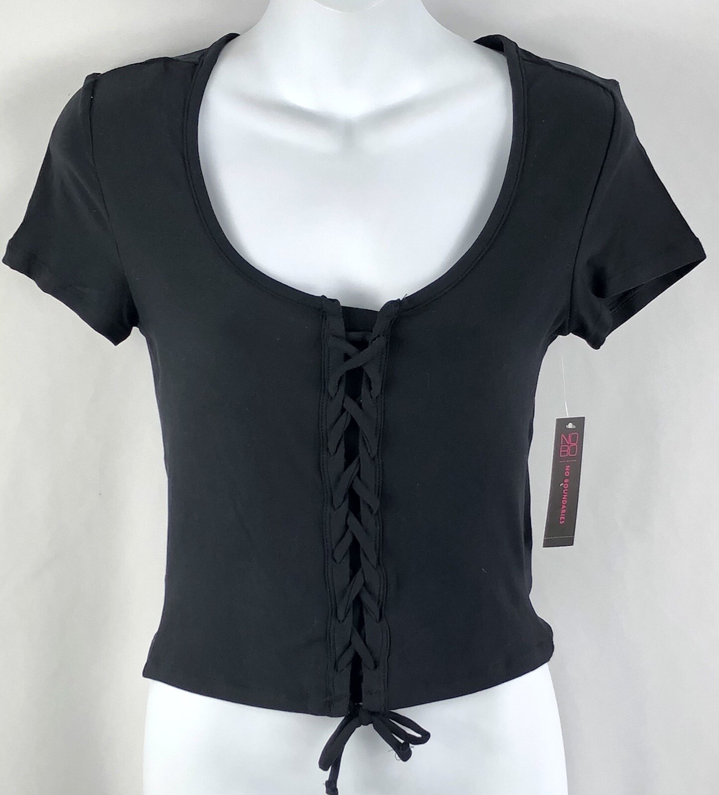 NWT Cropped top S blk lace up tie waist scoopneck whimsigoth grunge Y2K 90s