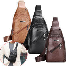 Mens Leather Sling Bag Cross Body Handbag Chest Bag Shoulder Pack Sport Backpack