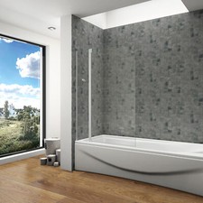 Parete Per Vasca 100x140cm 2 Ante Barra Stabilizzatrice Vetro Temperato 4 mm