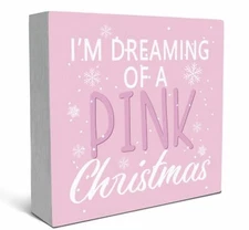 SRADMO Im Dreaming Of A Pink Christmas Wood Box Sign Desk Decor, Pink Christm...