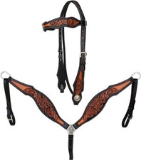 Leather Western Tack Set With Headstall ,Breast Collar and Reins.