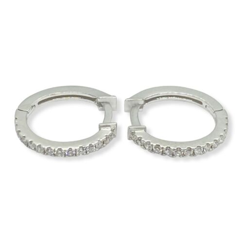 Diamond Hoop Earrings in 14k Solid White Gold (0.16 ct. tw.) Small Huggie - Picture 1 of 8