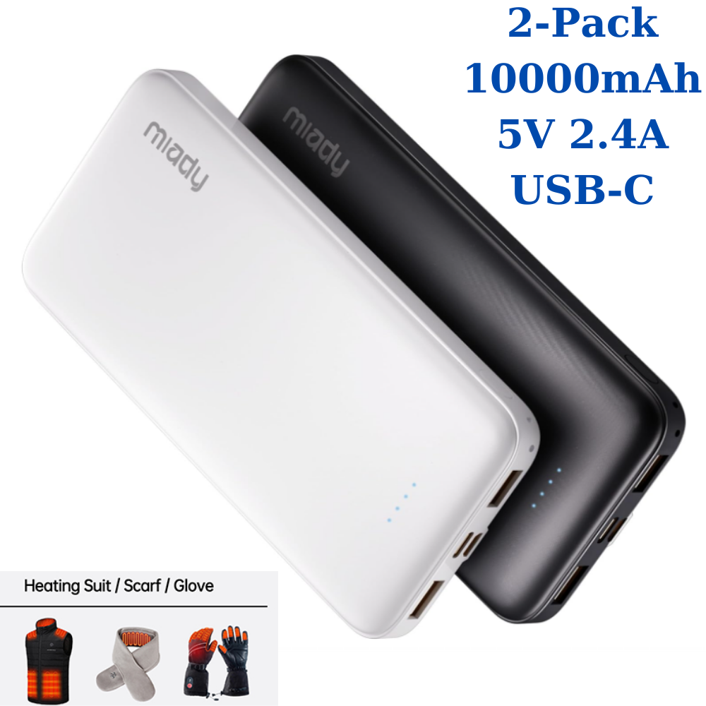 2-Pack Power Bank for Heated Vest Jacket Coat Blanket Battery Pack USB Charger-image