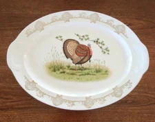 Vtg Oval Turkey Platter Porcelain Ceramic Serving Gold Thanksgiving 15 1/2"