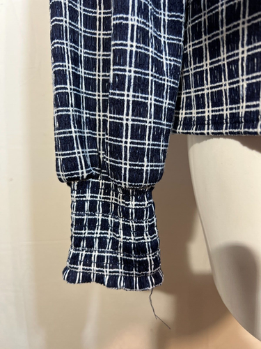 Loft Women Medium Top Shirt Navy Blue Plaid Ruffles Stretchy - Picture 4 of 6